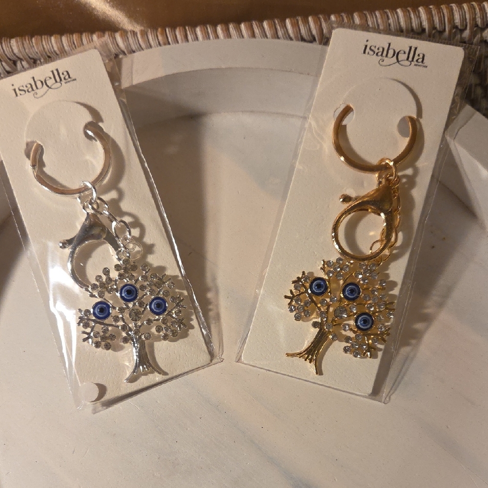 Abella Silver and Gold Tree Keychain Set Hang Tags